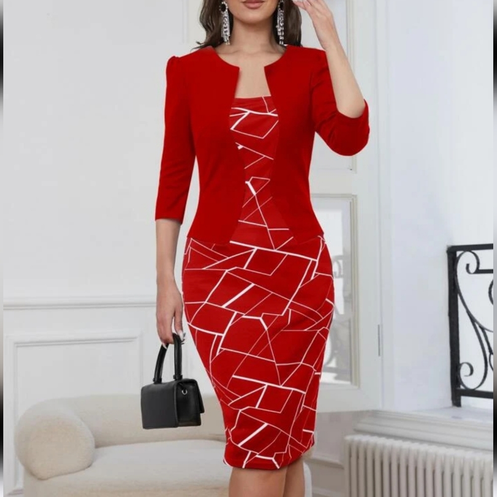 Geo Print Zip Back 2 In 1 Bodycon Formal Dress
